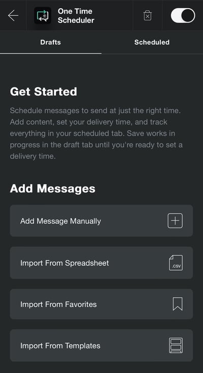 One Time Scheduler Drafts